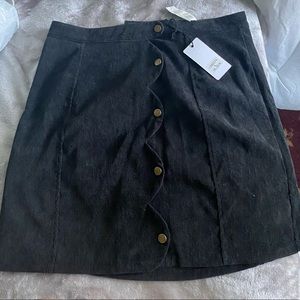 Velvet black ribbed mini skirt